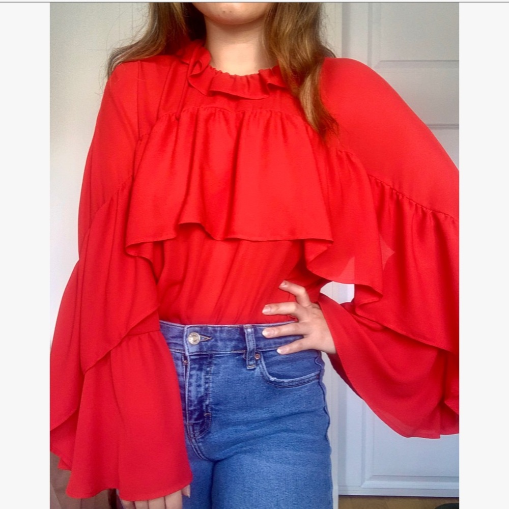 Topshop Red Ruffle Blouse